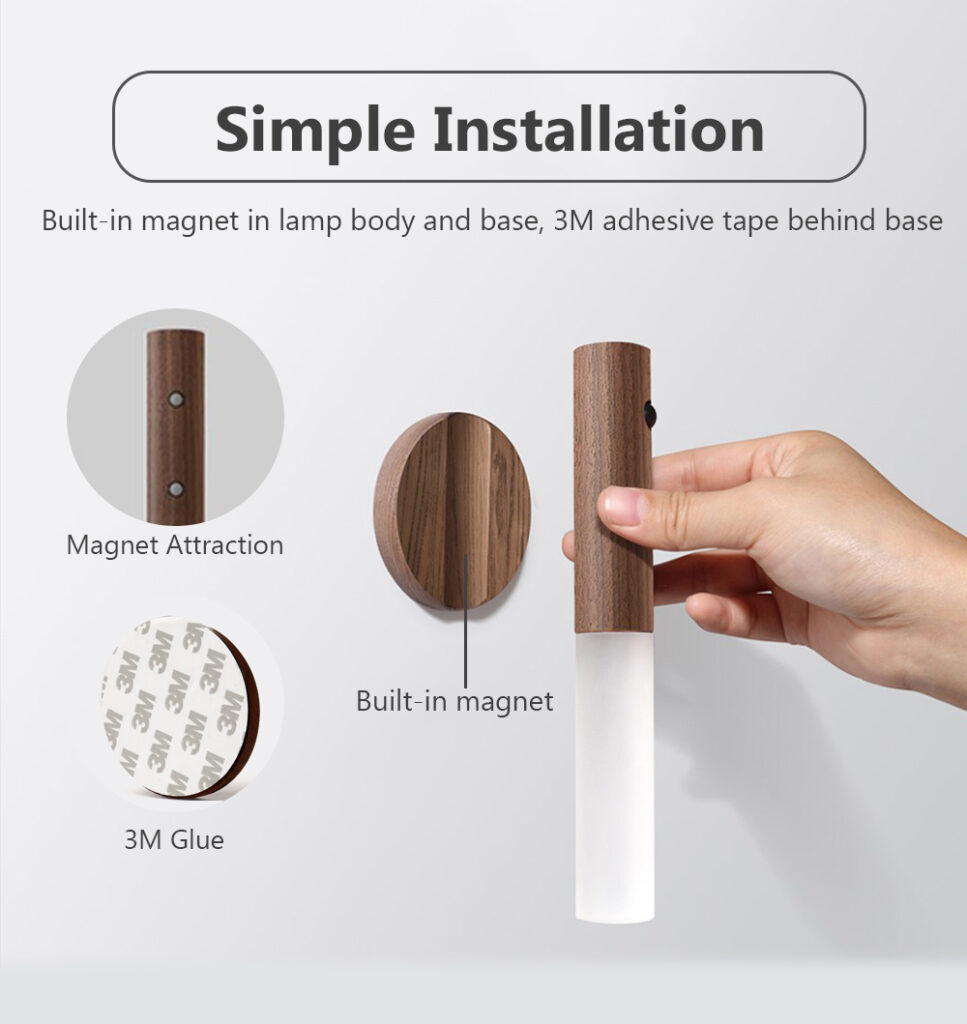 Auto LED USB Magnetic Wood Wireless Night Light Corridors Porch Lights PIR Motion Sensor Wall Light Cabinet Lamp
