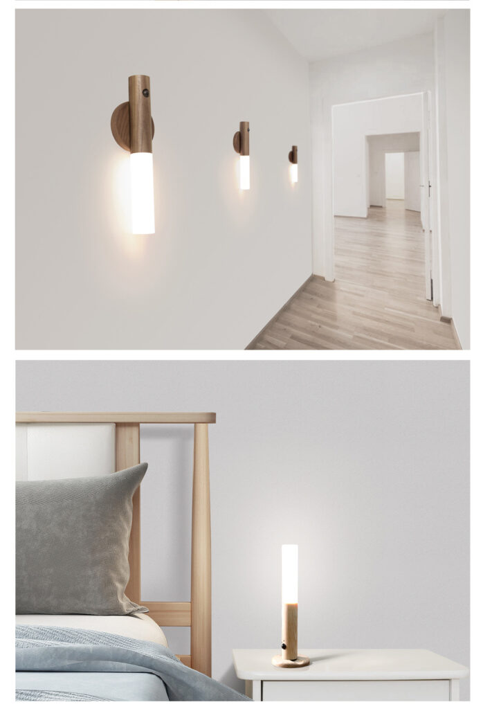 Auto LED USB Magnetic Wood Wireless Night Light Corridors Porch Lights PIR Motion Sensor Wall Light Cabinet Lamp