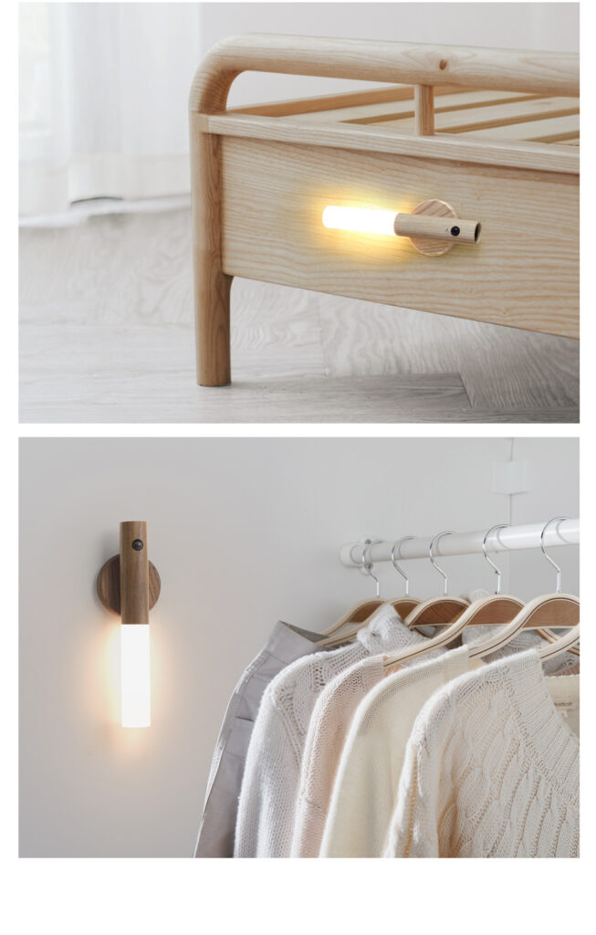 Auto LED USB Magnetic Wood Wireless Night Light Corridors Porch Lights PIR Motion Sensor Wall Light Cabinet Lamp