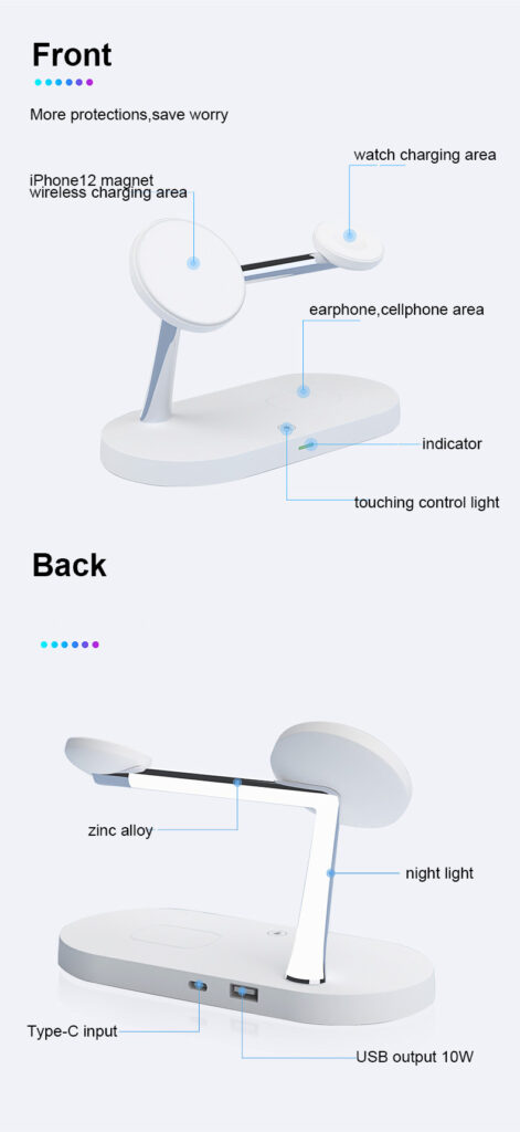 Multifunctional Five-In-One Magnetic Wireless Charging Watch Headset Desktop Mobile Phone Holder Charger 15W Fast Charge