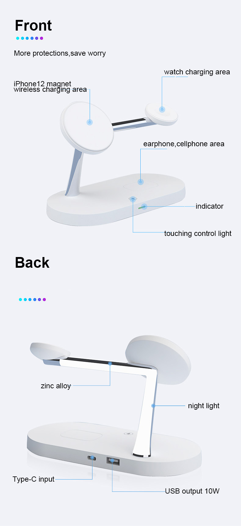 Multifunctional Five-In-One Magnetic Wireless Charging Watch Headset Desktop Mobile Phone Holder Charger 15W Fast Charge - Image 18