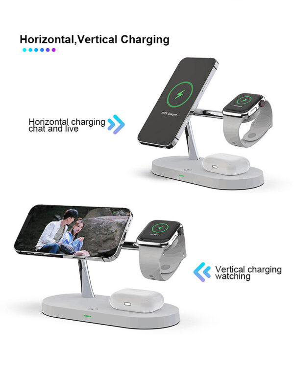 Multifunctional Five-In-One Magnetic Wireless Charging Watch Headset Desktop Mobile Phone Holder Charger 15W Fast Charge - Image 19