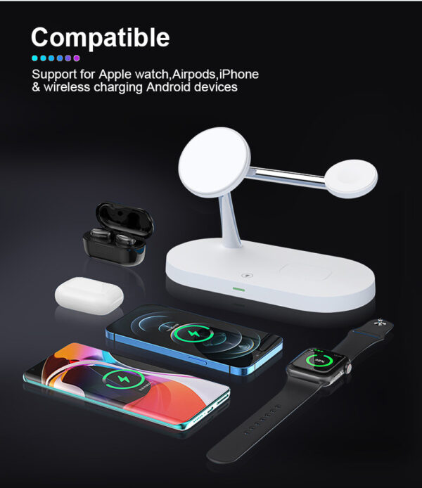 Multifunctional Five-In-One Magnetic Wireless Charging Watch Headset Desktop Mobile Phone Holder Charger 15W Fast Charge - Image 20