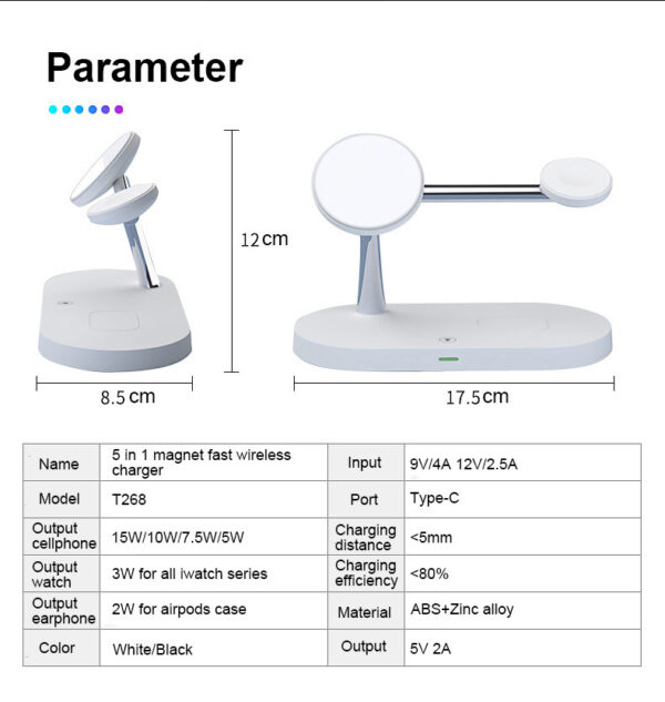 Multifunctional Five-In-One Magnetic Wireless Charging Watch Headset Desktop Mobile Phone Holder Charger 15W Fast Charge - Image 16
