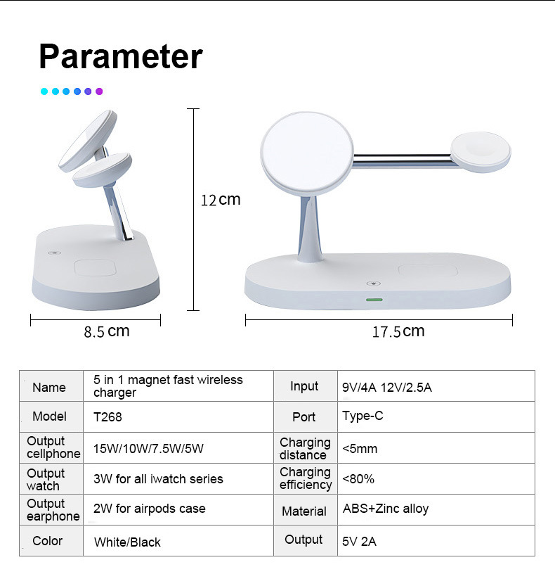 Multifunctional Five-In-One Magnetic Wireless Charging Watch Headset Desktop Mobile Phone Holder Charger 15W Fast Charge - Image 16