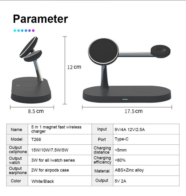 Multifunctional Five-In-One Magnetic Wireless Charging Watch Headset Desktop Mobile Phone Holder Charger 15W Fast Charge - Image 13
