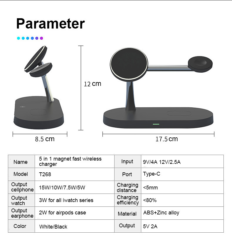 Multifunctional Five-In-One Magnetic Wireless Charging Watch Headset Desktop Mobile Phone Holder Charger 15W Fast Charge - Image 13