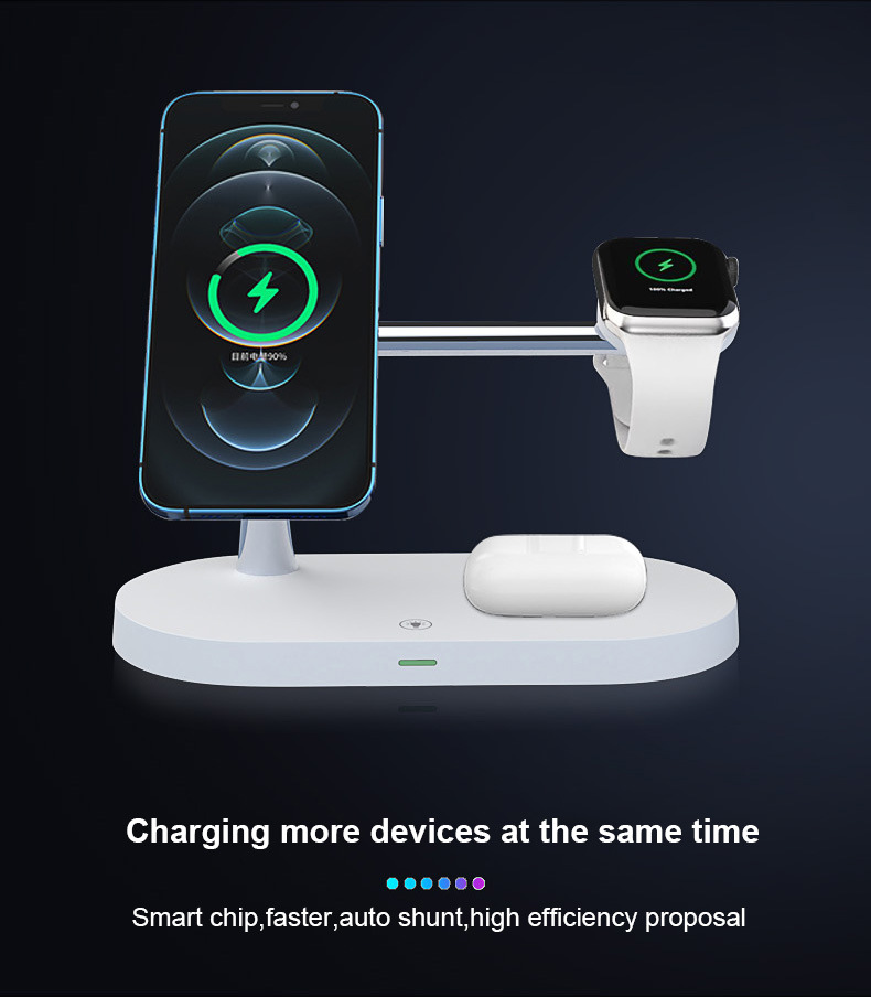 Multifunctional Five-In-One Magnetic Wireless Charging Watch Headset Desktop Mobile Phone Holder Charger 15W Fast Charge - Image 15