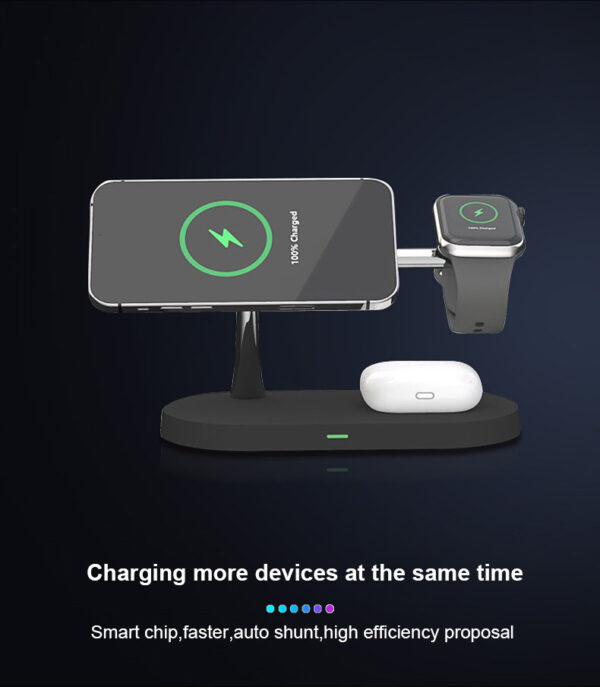Multifunctional Five-In-One Magnetic Wireless Charging Watch Headset Desktop Mobile Phone Holder Charger 15W Fast Charge - Image 8