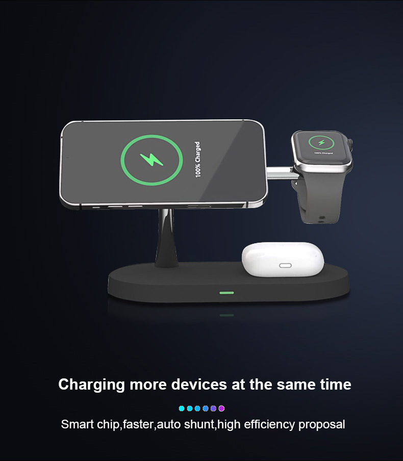 Multifunctional Five-In-One Magnetic Wireless Charging Watch Headset Desktop Mobile Phone Holder Charger 15W Fast Charge - Image 8