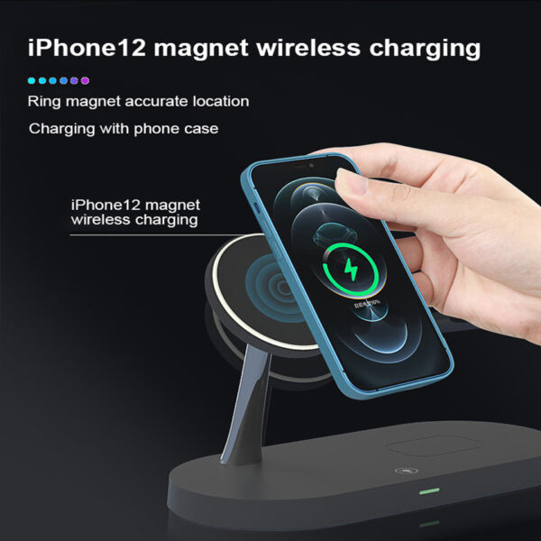 Multifunctional Five-In-One Magnetic Wireless Charging Watch Headset Desktop Mobile Phone Holder Charger 15W Fast Charge - Image 9