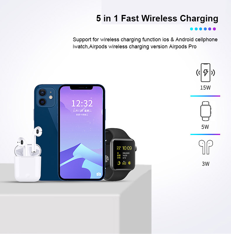 Multifunctional Five-In-One Magnetic Wireless Charging Watch Headset Desktop Mobile Phone Holder Charger 15W Fast Charge - Image 10