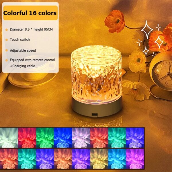 Crystal Lamp Water Ripple Projector Night Light Decoration Home Houses Bedroom Aesthetic Atmosphere Holiday Gift Sunset Lights Home Decor - Image 12