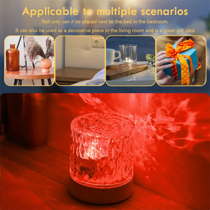 Crystal Lamp Water Ripple Projector Night Light Decoration Home Houses Bedroom Aesthetic Atmosphere Holiday Gift Sunset Lights Home Decor - Image 13