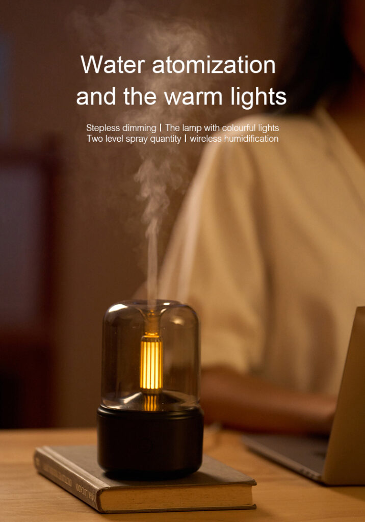 Atmosphere Light Humidifier Candlelight Aroma Diffuser Portable 120ml Electric USB Air Humidifier Cool Mist Maker Fogger 8-12 Hours With LED Night Light