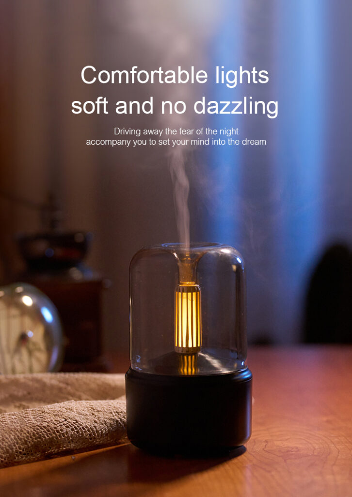 Atmosphere Light Humidifier Candlelight Aroma Diffuser Portable 120ml Electric USB Air Humidifier Cool Mist Maker Fogger 8-12 Hours With LED Night Light