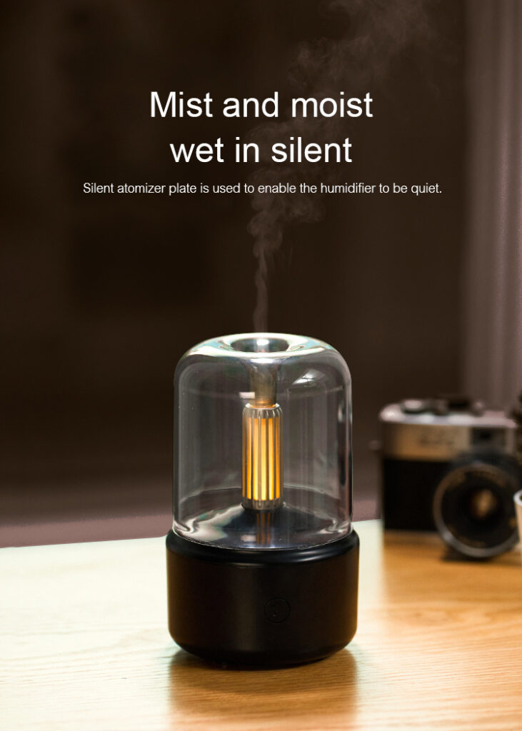 Atmosphere Light Humidifier Candlelight Aroma Diffuser Portable 120ml Electric USB Air Humidifier Cool Mist Maker Fogger 8-12 Hours With LED Night Light