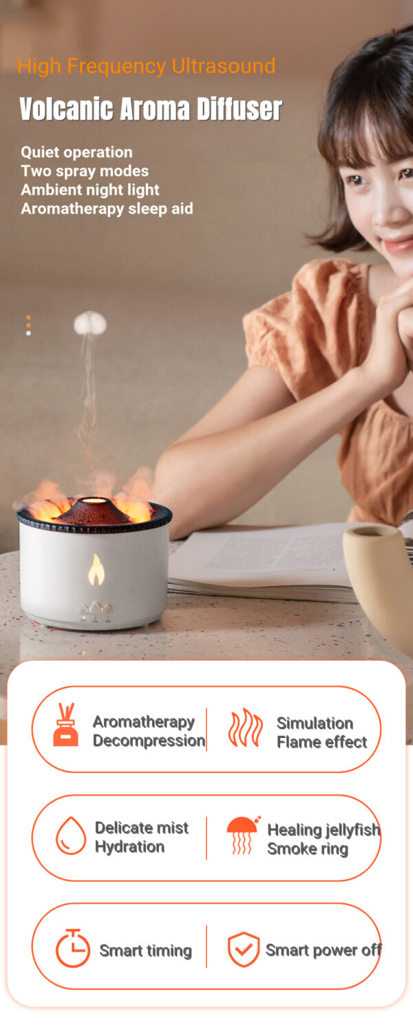 New Creative Ultrasonic Essential Oil Humidifier Volcano Aromatherapy Machine Spray Jellyfish Air Flame Humidifier Diffuser - Image 19