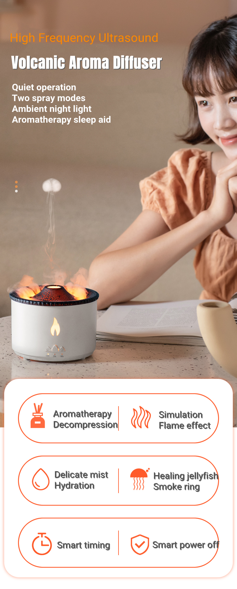 New Creative Ultrasonic Essential Oil Humidifier Volcano Aromatherapy Machine Spray Jellyfish Air Flame Humidifier Diffuser - Image 19