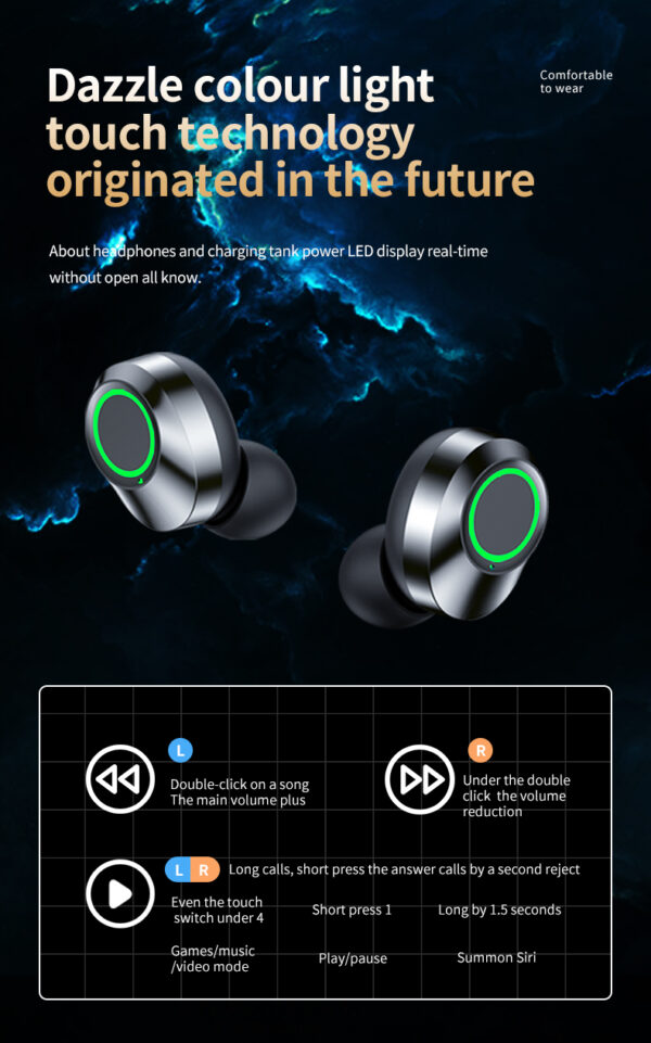 YD03 Wireless Bluetooth-compatible Headset TWS Large Screen Smart Digital Display In Ear Breathing Light - Image 16