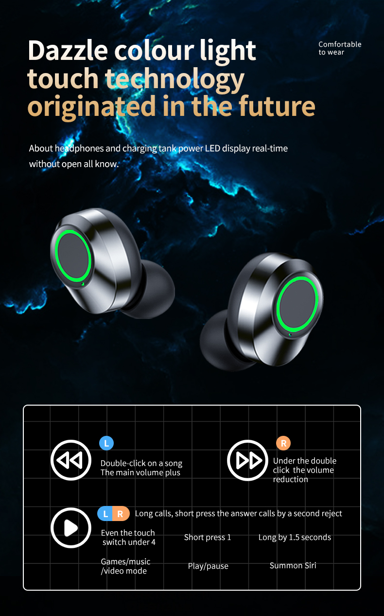 YD03 Wireless Bluetooth-compatible Headset TWS Large Screen Smart Digital Display In Ear Breathing Light - Image 16