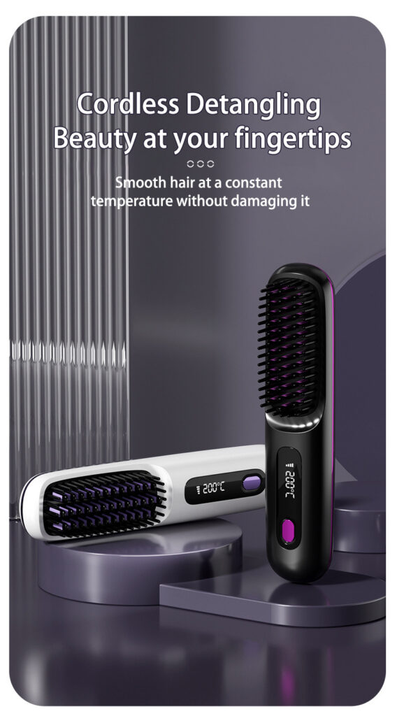 2 In 1 Straight Hair Comb Wireless Hair Straightener Brush Hair Fast Heating Portable Hot Curler USB Charging