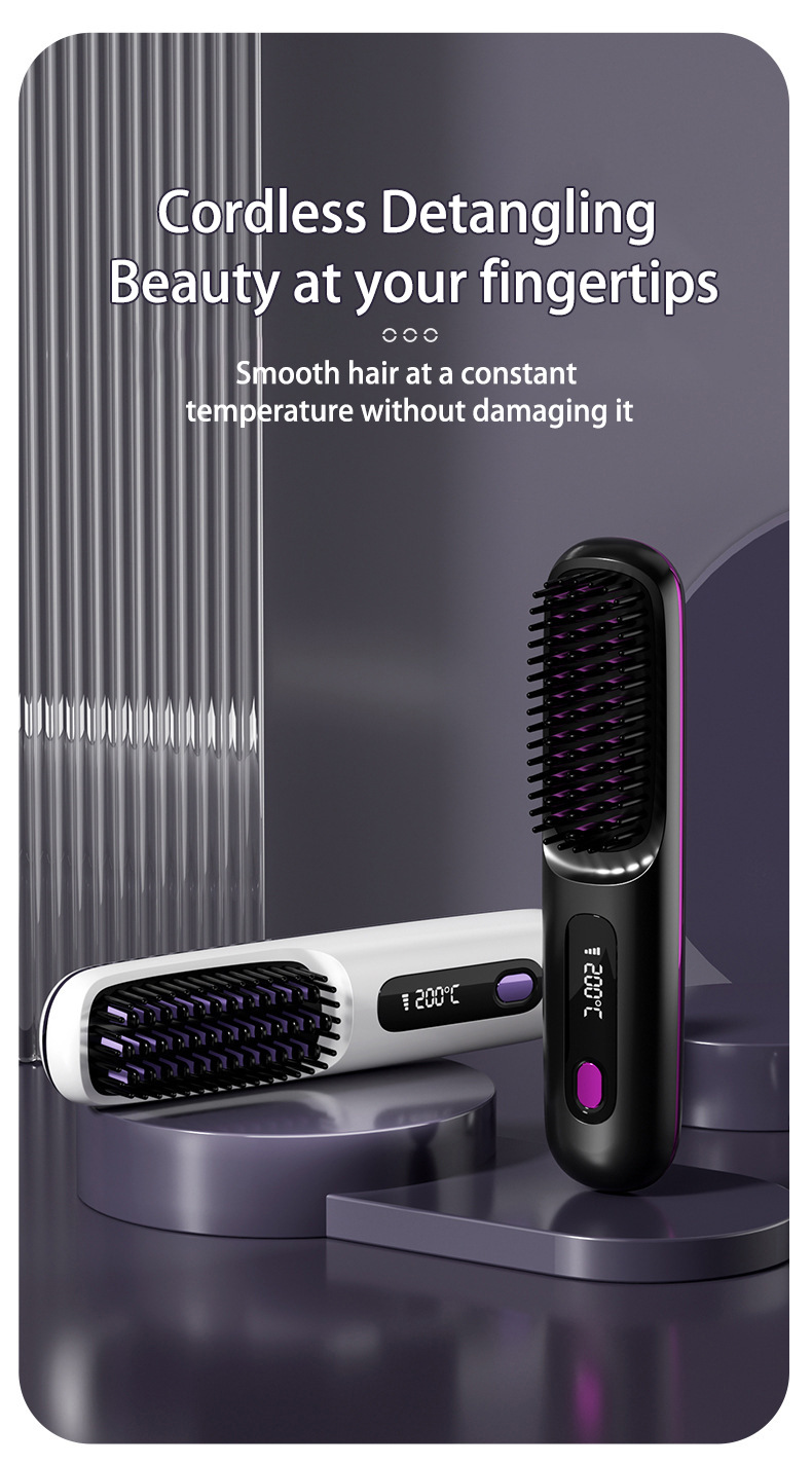 2 In 1 Straight Hair Comb Wireless Hair Straightener Brush Hair Fast Heating Portable Hot Curler USB Charging - Image 15