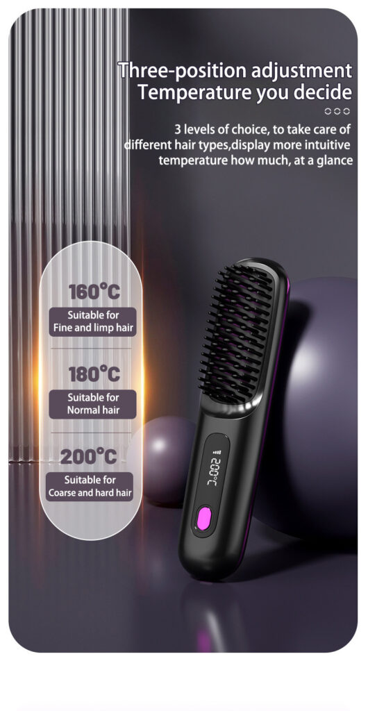 2 In 1 Straight Hair Comb Wireless Hair Straightener Brush Hair Fast Heating Portable Hot Curler USB Charging
