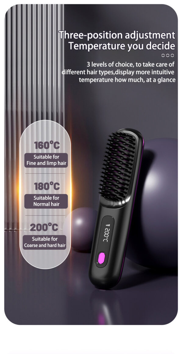 2 In 1 Straight Hair Comb Wireless Hair Straightener Brush Hair Fast Heating Portable Hot Curler USB Charging - Image 14