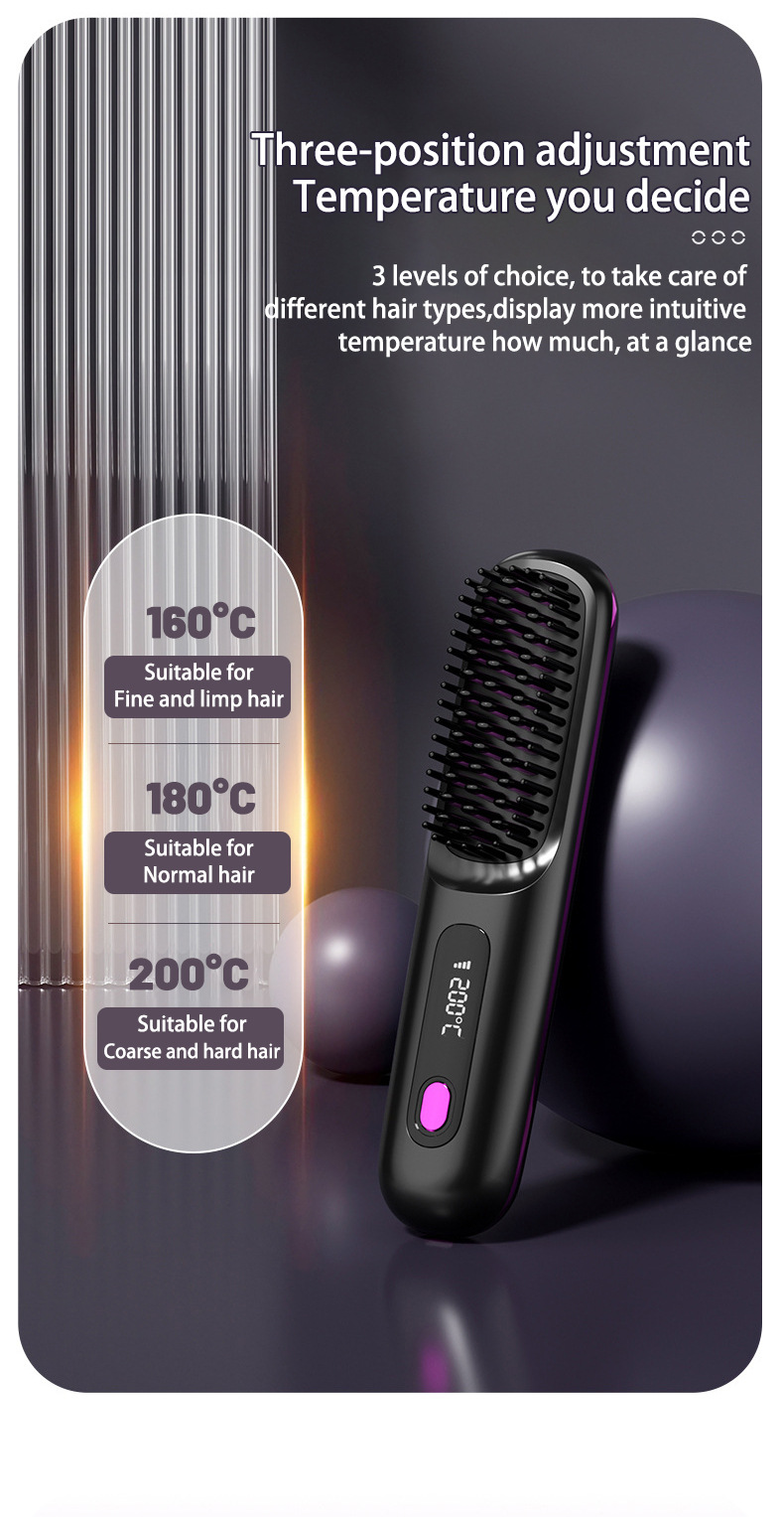 2 In 1 Straight Hair Comb Wireless Hair Straightener Brush Hair Fast Heating Portable Hot Curler USB Charging - Image 14