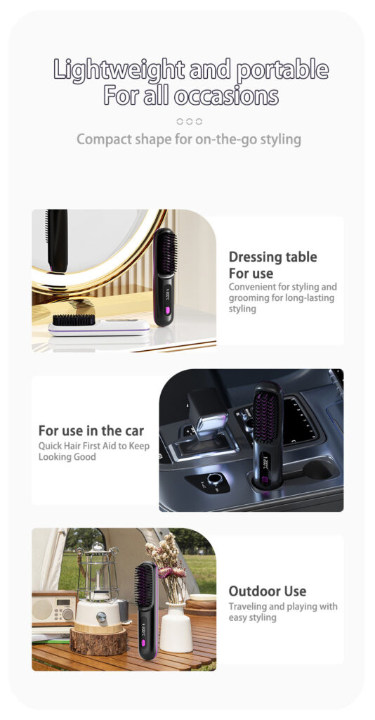 2 In 1 Straight Hair Comb Wireless Hair Straightener Brush Hair Fast Heating Portable Hot Curler USB Charging