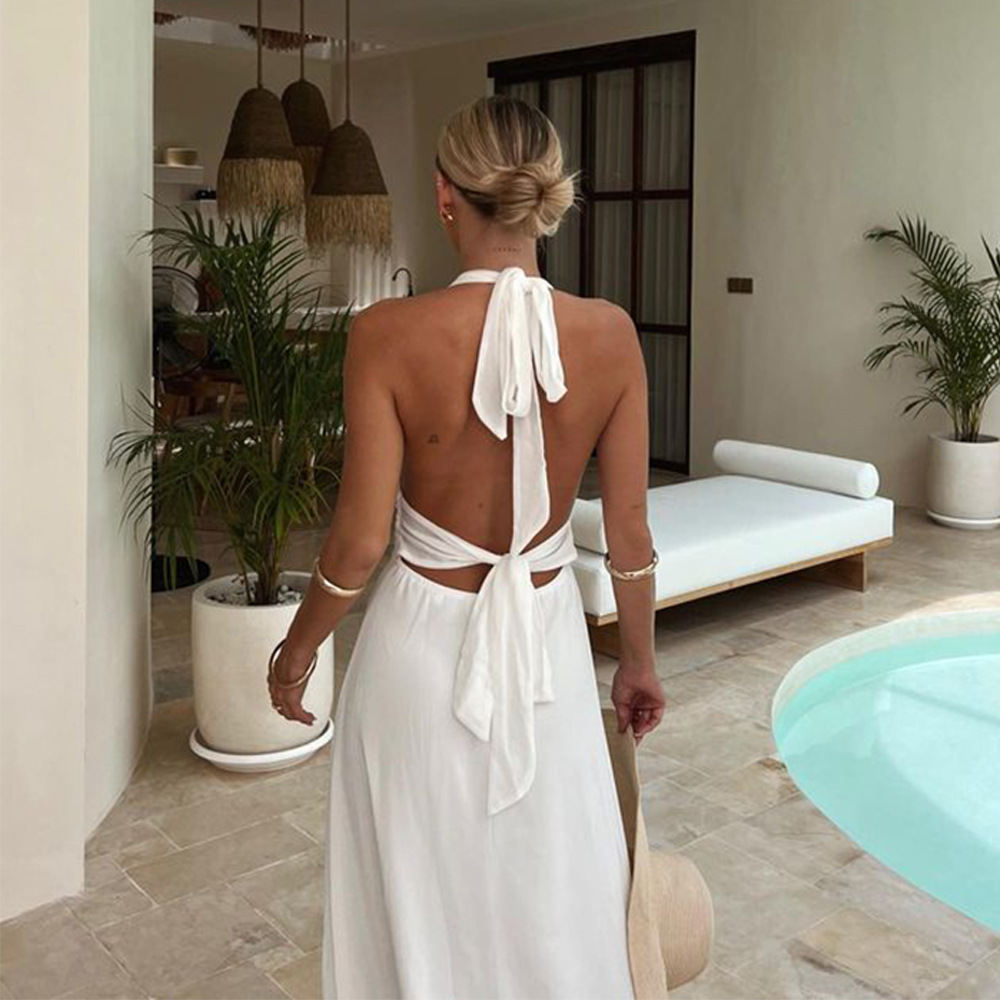 Sexy Halterneck V-neck Slit Dress Summer Backless Strappy Skirt Fashion Temperament Clothing Women - Image 15