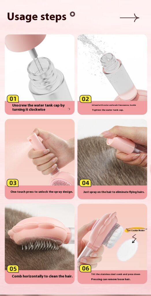 2 In 1 Self Cleaning Dog Brush Comb With Spray Pets Grooming Hair Remover Combs Brush Floating Hair Pet Grooming Brush Pet Products