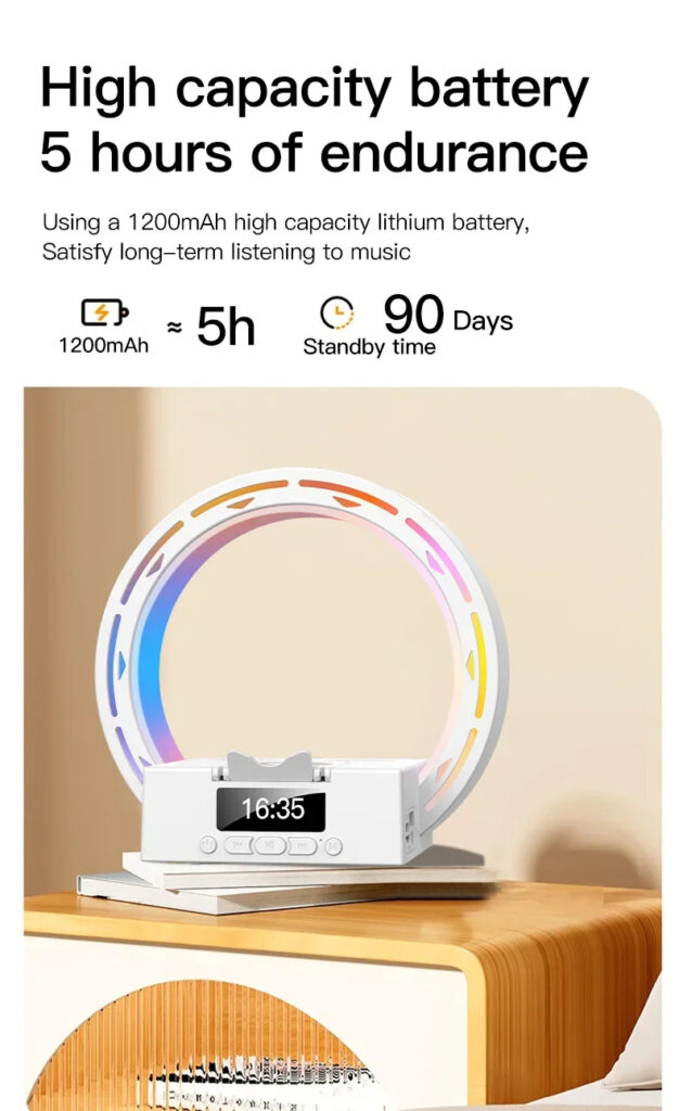 4 In 1 Wireless Bluetooth-compatible Speaker Charging Pad Bedside Lamp With Alarm Clock Wake-Up Light For Bedroom Support USB Drive TF Card