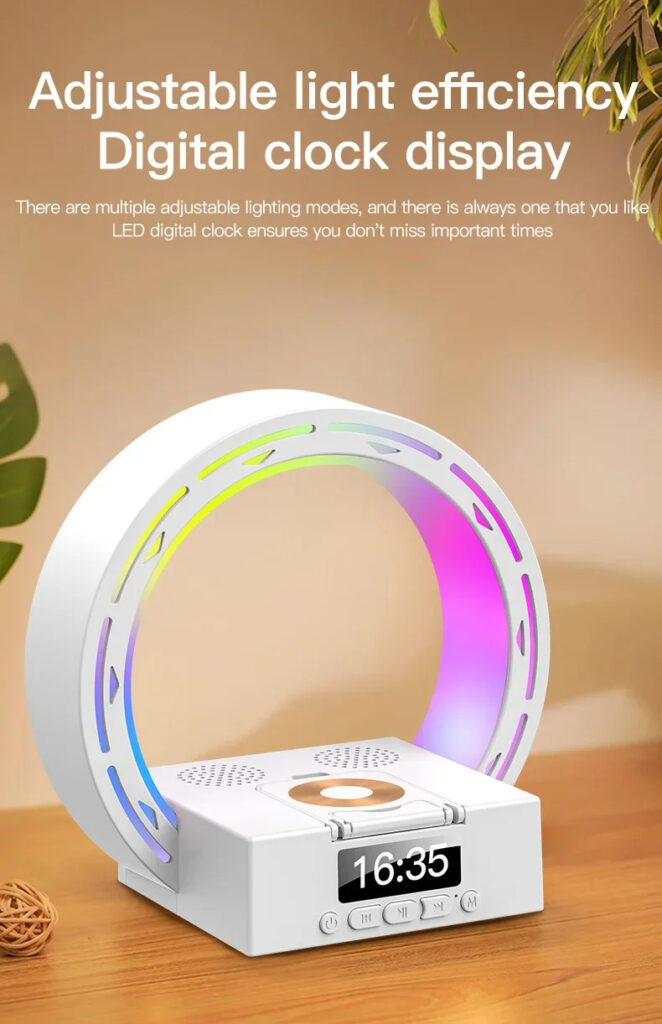 4 In 1 Wireless Bluetooth-compatible Speaker Charging Pad Bedside Lamp With Alarm Clock Wake-Up Light For Bedroom Support USB Drive TF Card