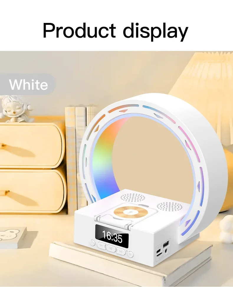 4 In 1 Wireless Bluetooth-compatible Speaker Charging Pad Bedside Lamp With Alarm Clock Wake-Up Light For Bedroom Support USB Drive TF Card - Image 18