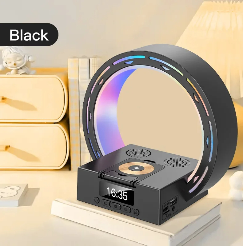 4 In 1 Wireless Bluetooth-compatible Speaker Charging Pad Bedside Lamp With Alarm Clock Wake-Up Light For Bedroom Support USB Drive TF Card - Image 19