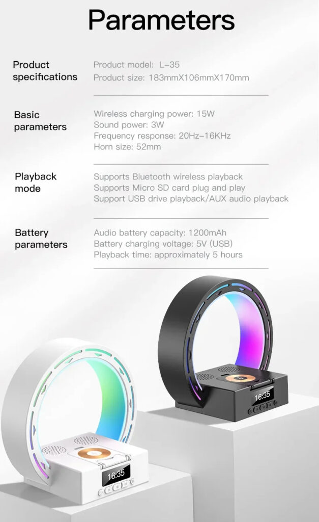 4 In 1 Wireless Bluetooth-compatible Speaker Charging Pad Bedside Lamp With Alarm Clock Wake-Up Light For Bedroom Support USB Drive TF Card