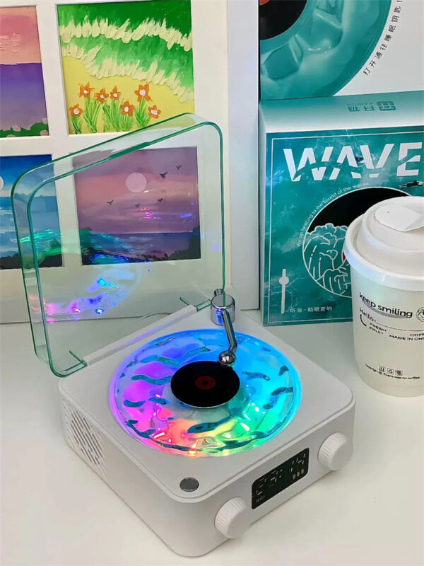 Retro Turntable Speaker Wireless Bluetooth-compatible 5.0 Vinyl Record Player Stereo Sound With White Noise RGB Projection Lamp Effect - Image 11