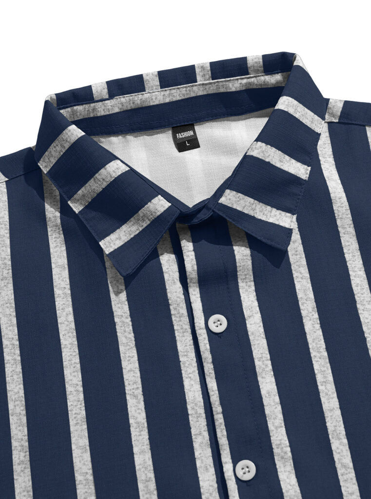 Men's Plus-Size Light Mature Lapel Striped Short-Sleeve Shirt