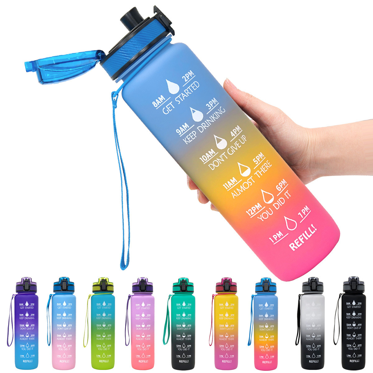1L Tritan Water Bottle With Time Marker Bounce Cover Motivational Water Bottle Cycling Leakproof Cup For Sports Fitness Bottles - Image 1
