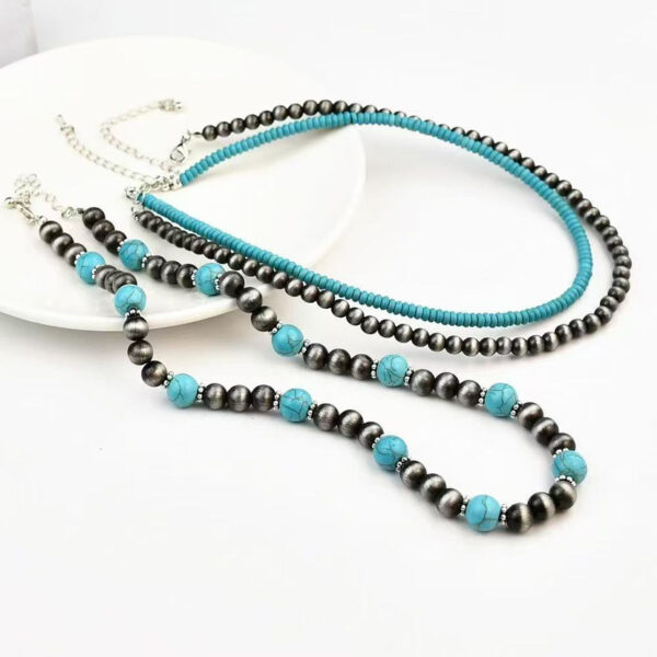 Cross-border New Earrings And Necklace 2-piece Set Fashion Turquoise Beaded Earrings And Necklace - Image 3
