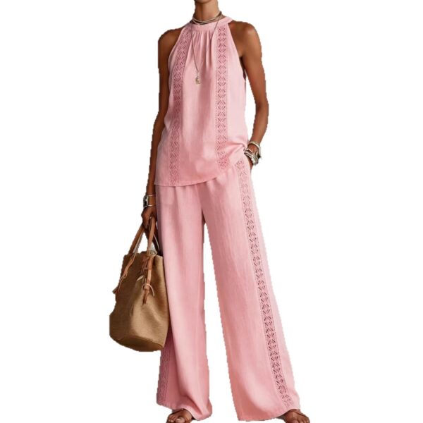Womens Retro Lace Sleeveless Top And Wide-Leg Pants Two-Piece Set - Image 8