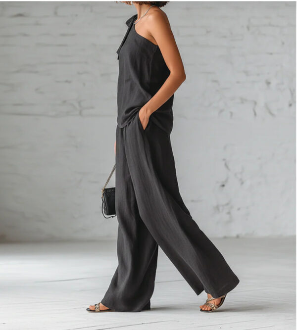 Sleeveless One-shoulder Top With Tie Detail And Wide-leg Pants - Image 16