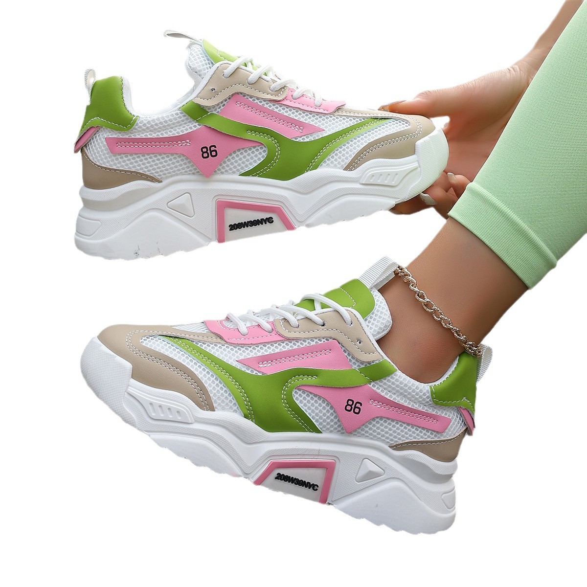 Womens Casual Sporty Floral Mesh Breathable Thick-Soled Elevator Shoes - Image 4