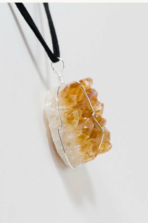 Druse Crystal Pendant on Leather Necklace - Image 2