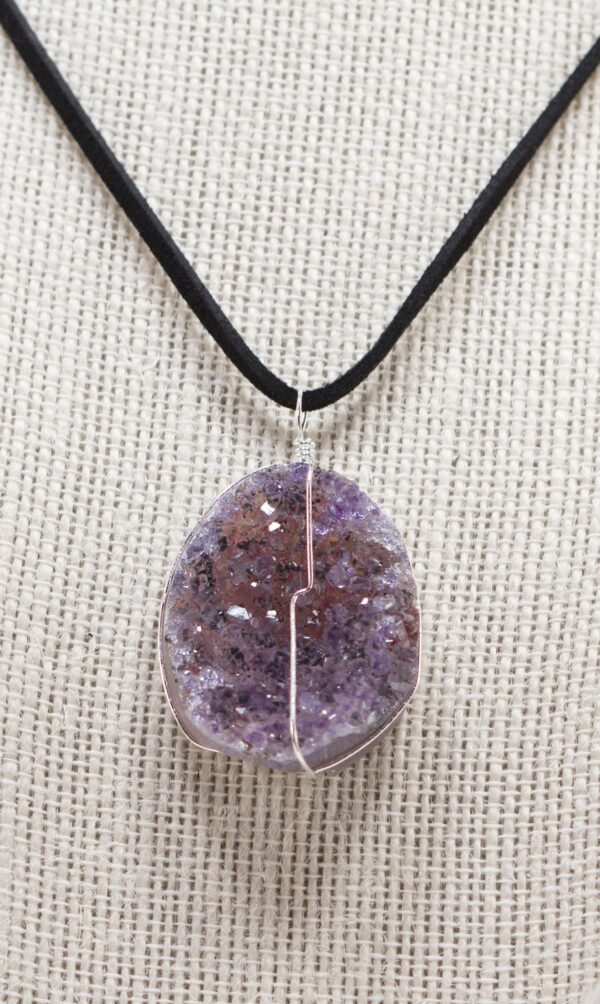 Druse Crystal Pendant on Leather Necklace - Image 4