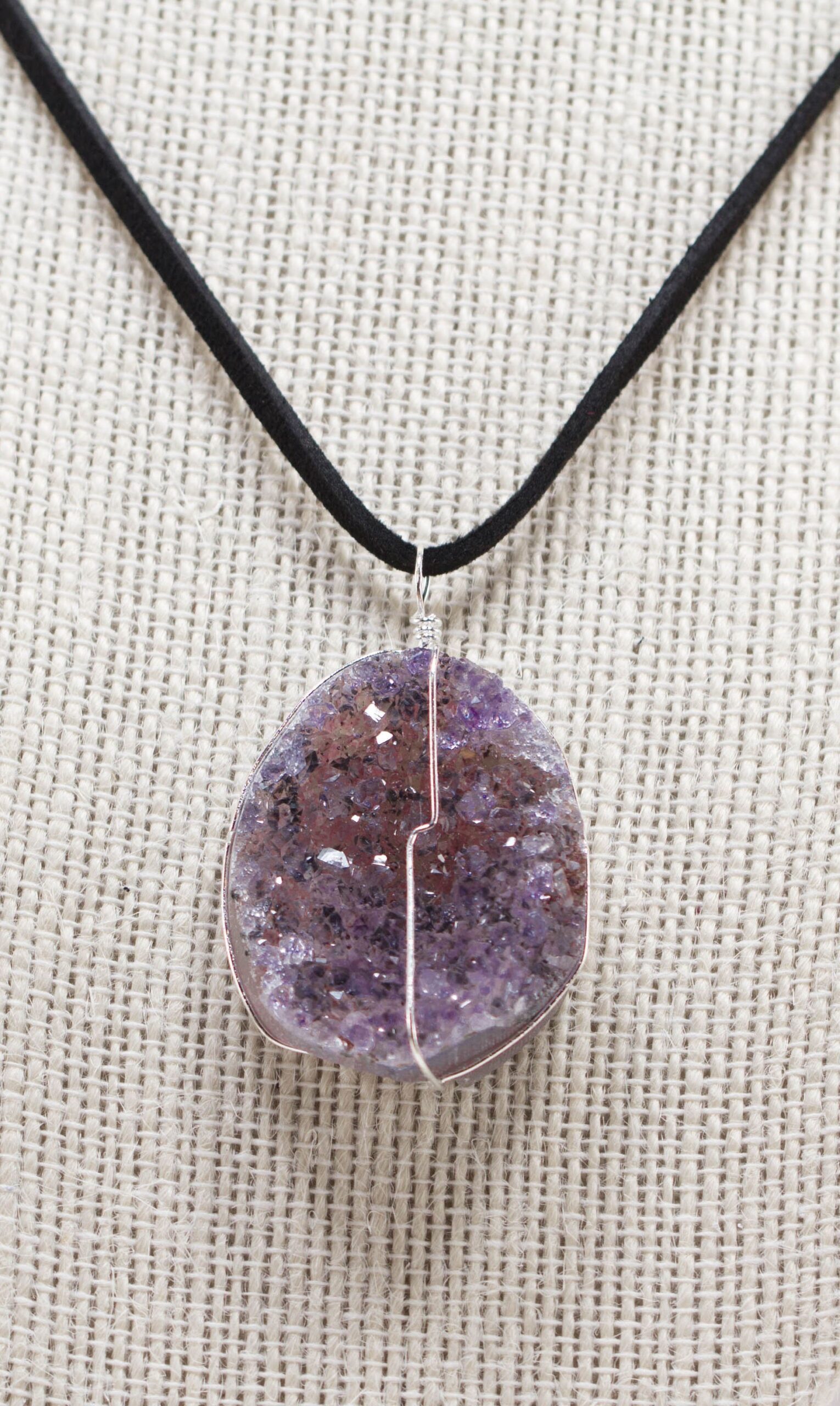 Druse Crystal Pendant on Leather Necklace - Image 4
