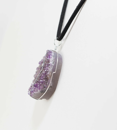 Druse Crystal Pendant on Leather Necklace - Image 3