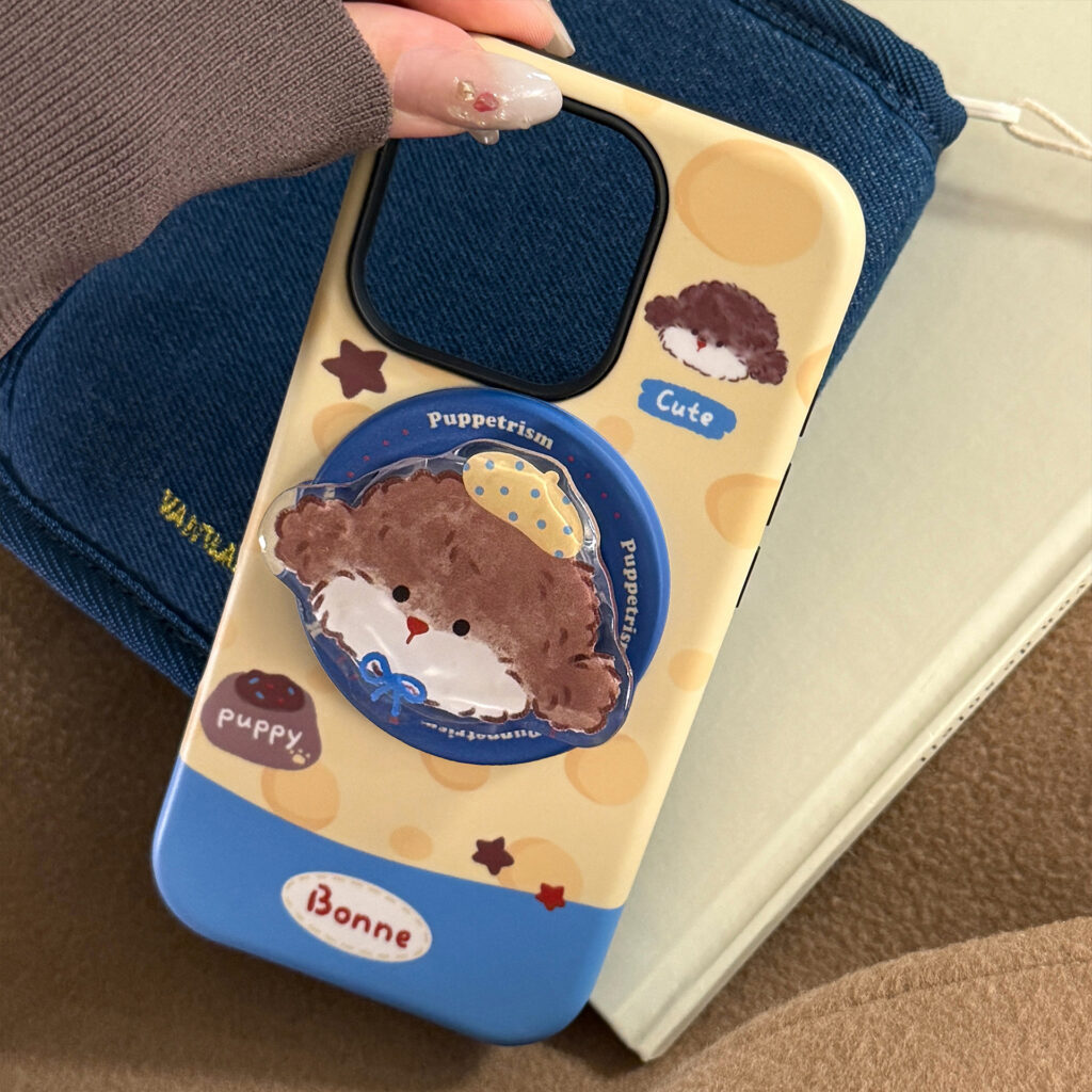 Cheese Puppy Magnetic Holder Phone Case With Cartoon Film Design
